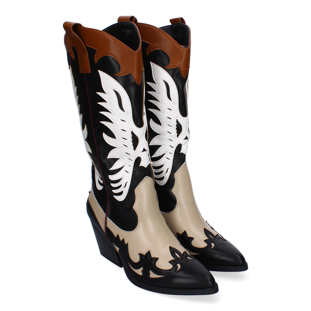 Botas Cowboy de Tacón para Mujer con Puntera Fina y Grabados