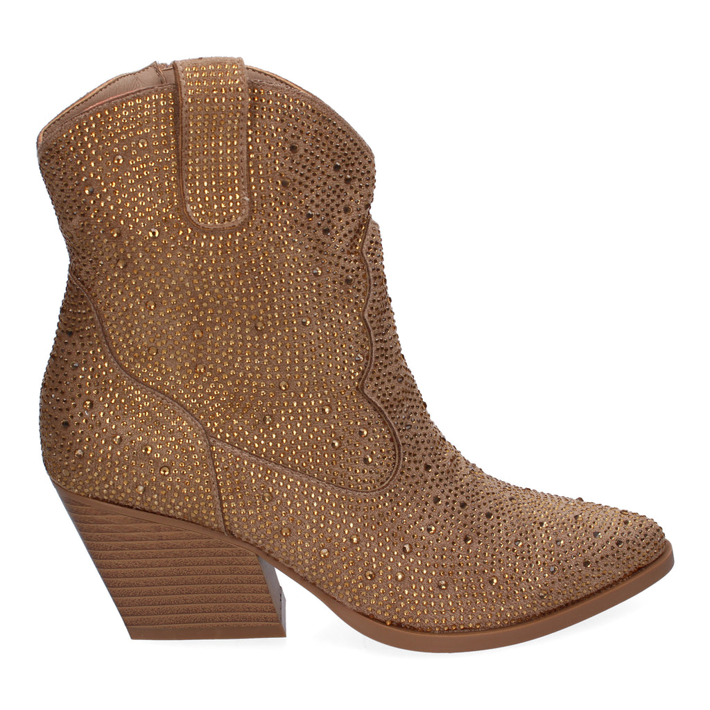 Botines de Tacón Cubano para Mujer Adornos Brillantes
