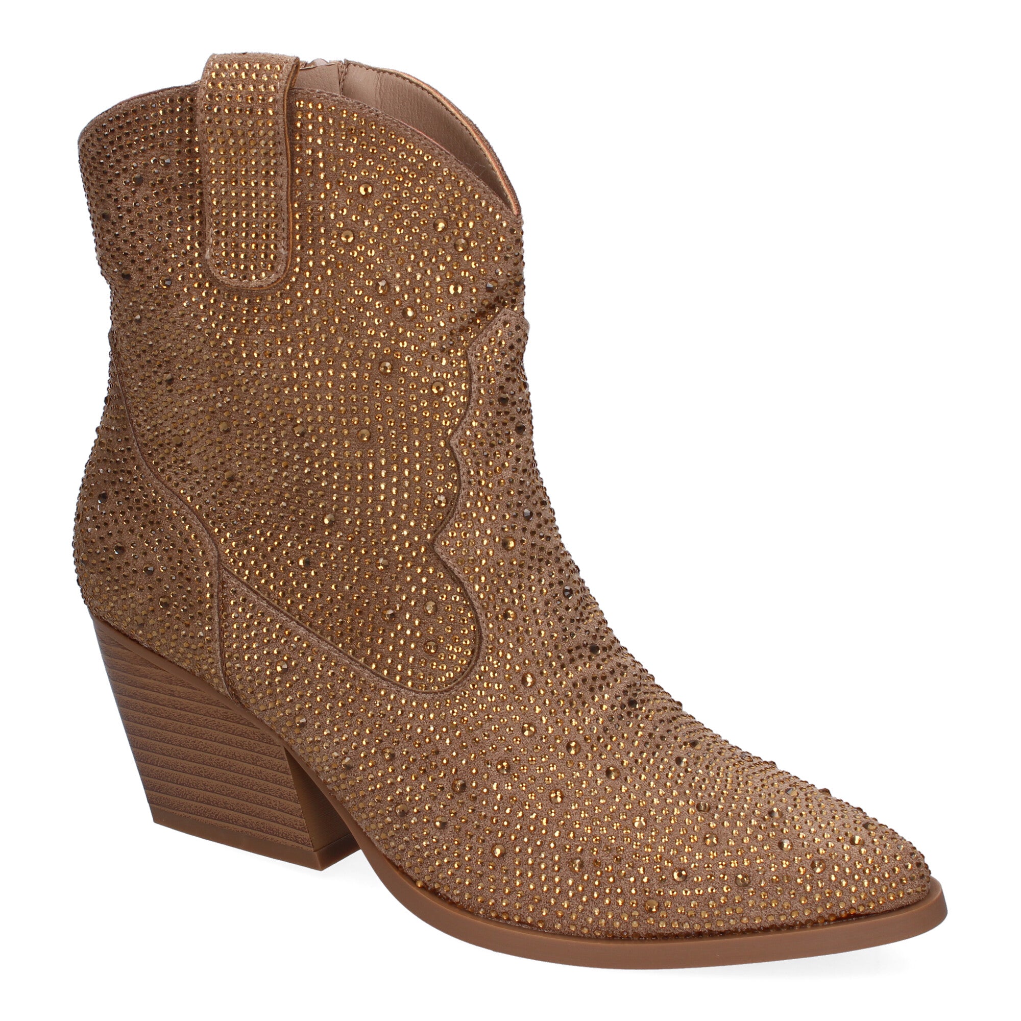 Botines de Tacón Cubano para Mujer Adornos Brillantes
