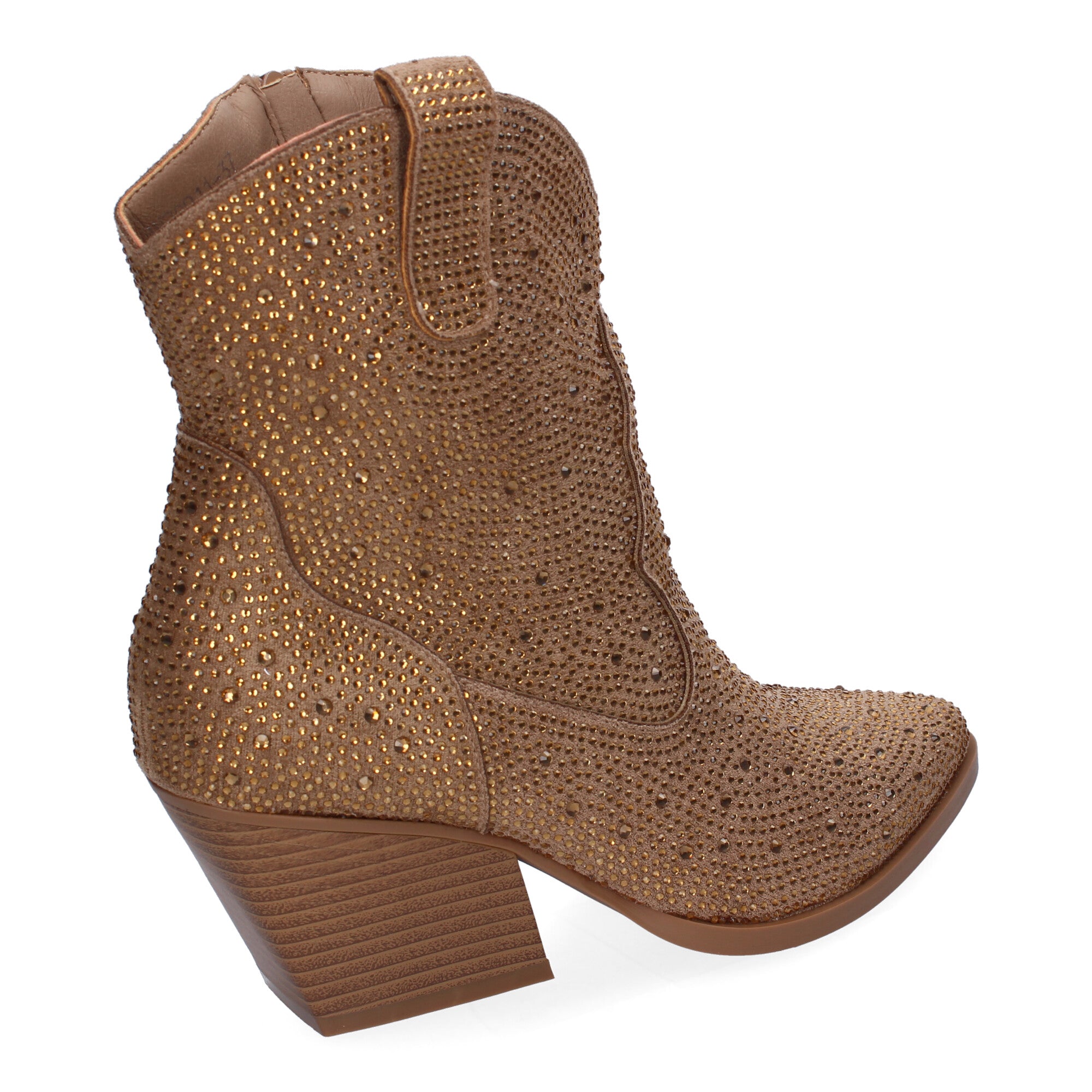 Botines de Tacón Cubano para Mujer Adornos Brillantes