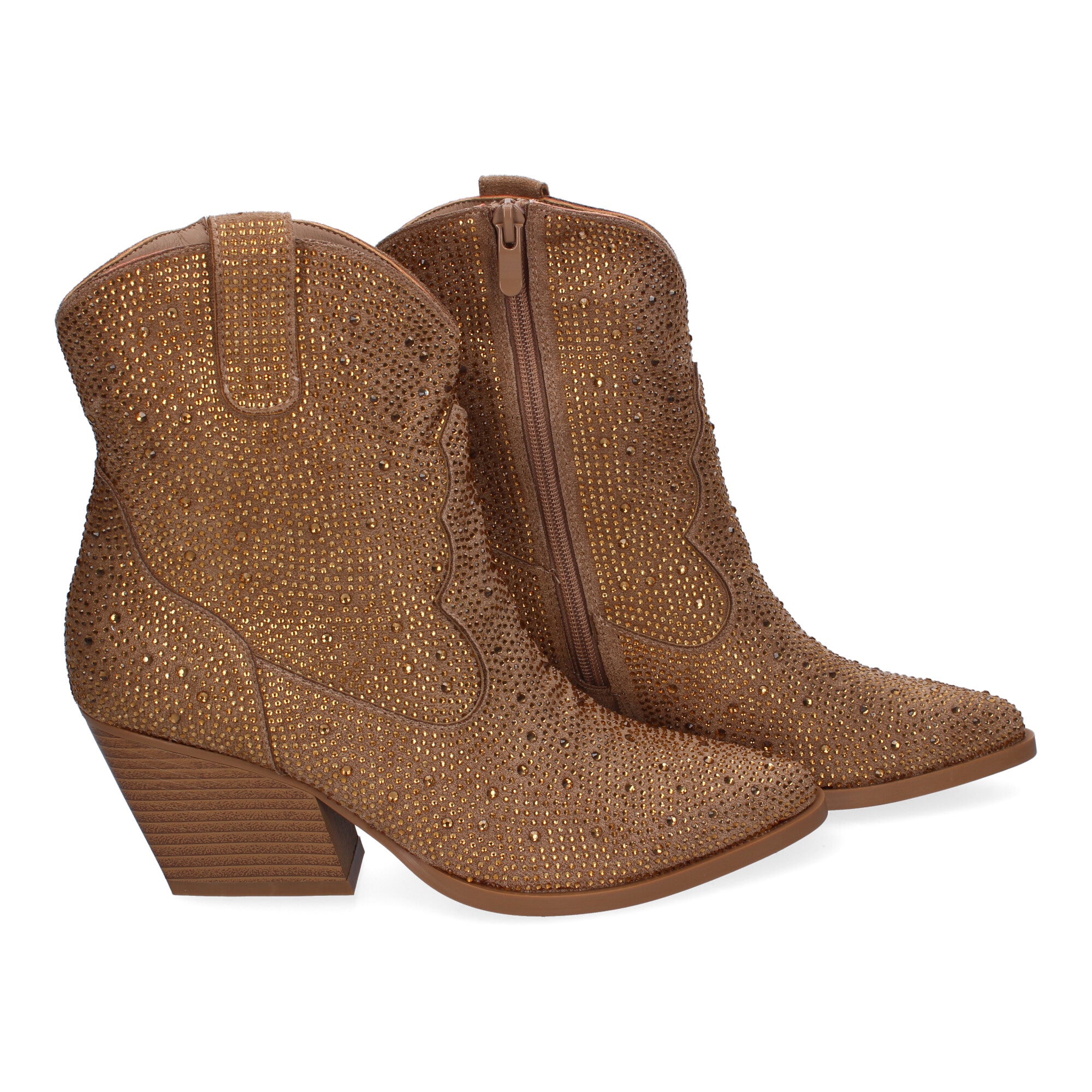 Botines de Tacón Cubano para Mujer Adornos Brillantes