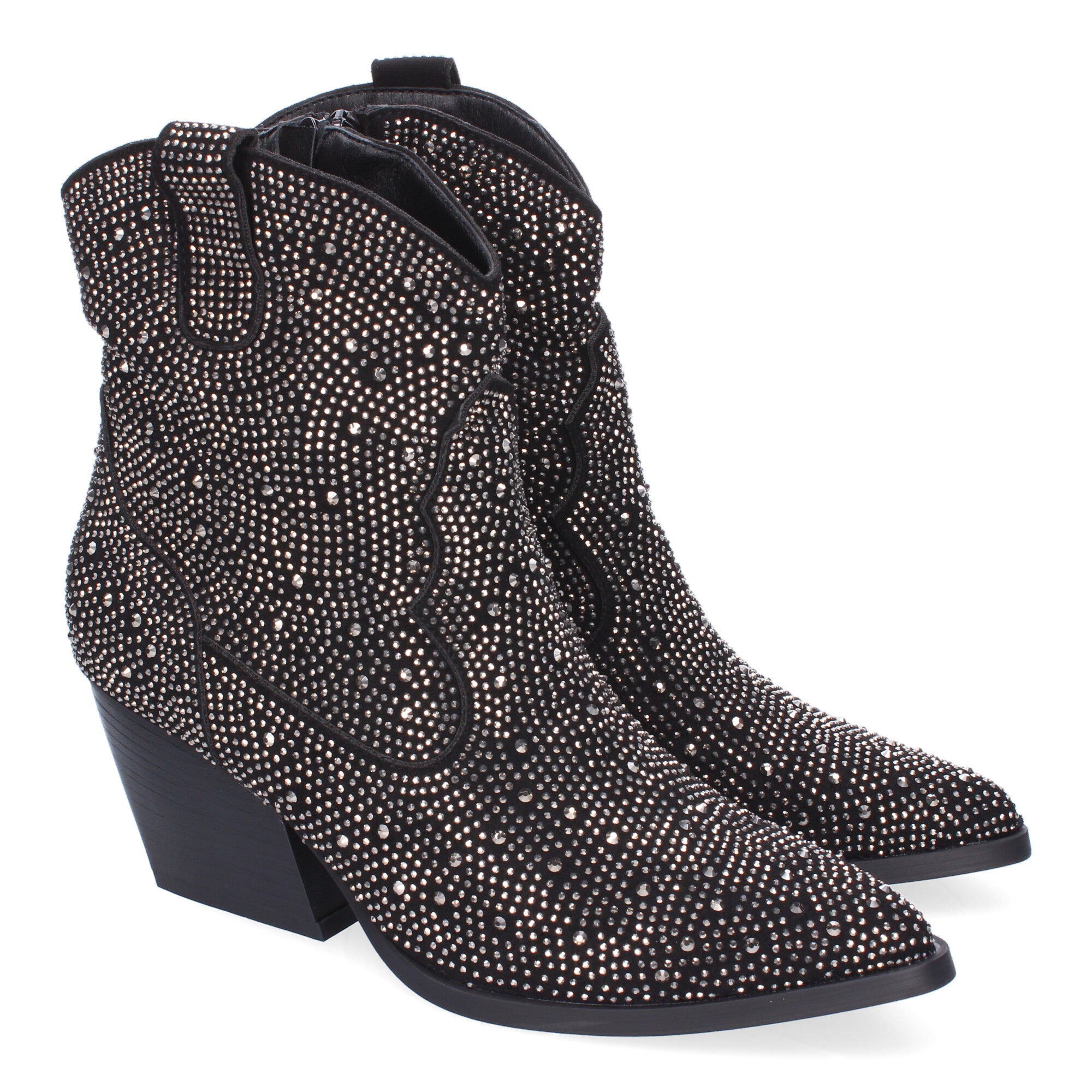 Botines de Tacón Cubano para Mujer Adornos Brillantes