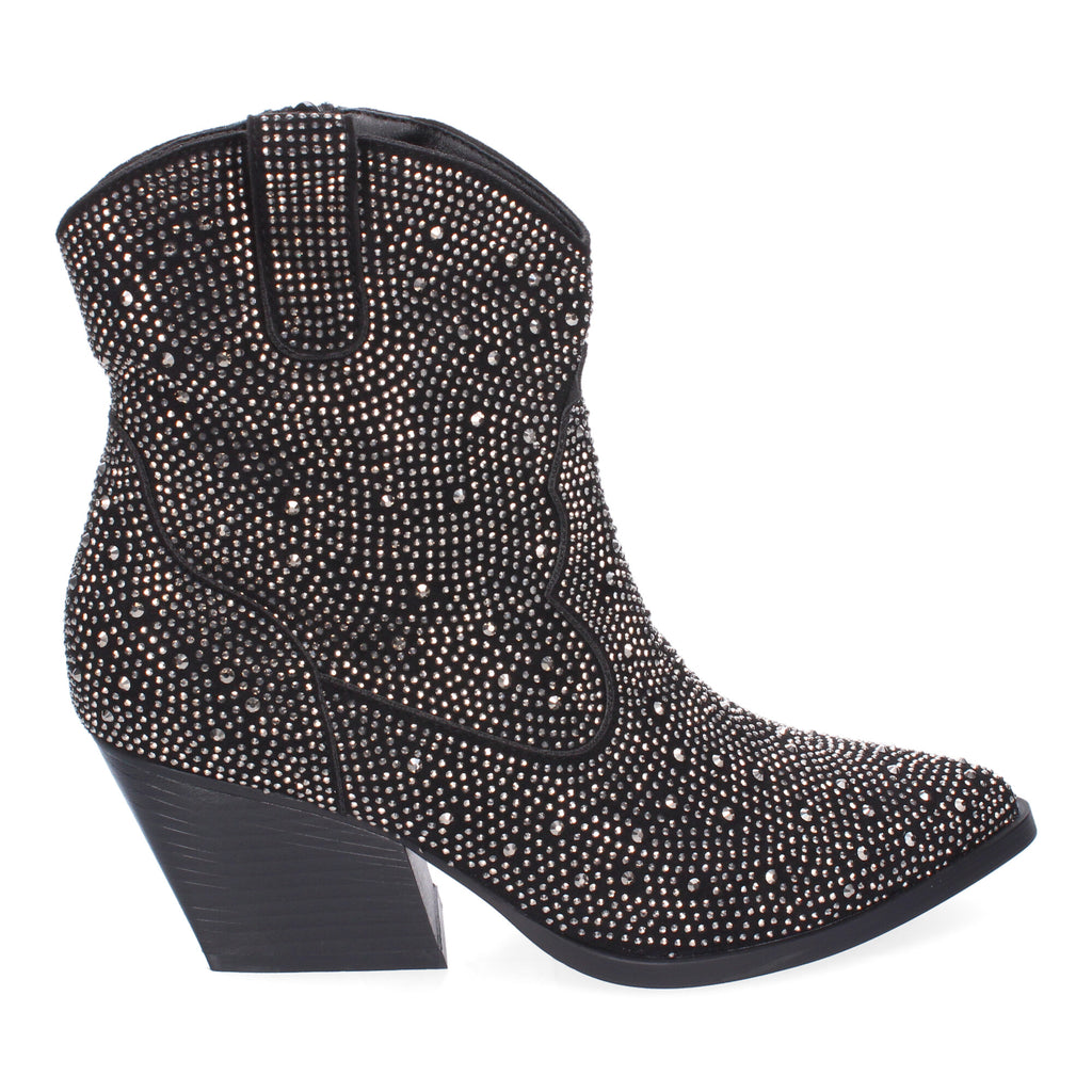 Botines de Tacón Cubano para Mujer Adornos Brillantes