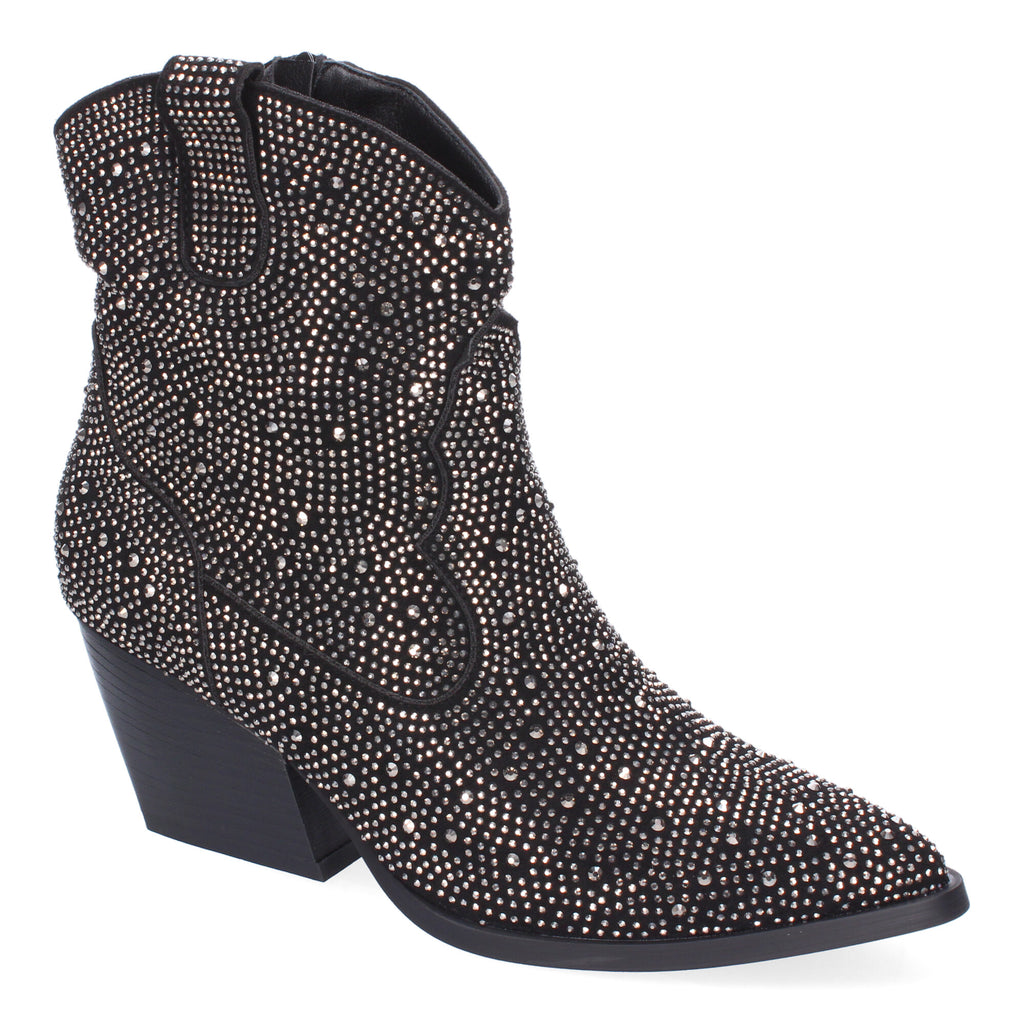 Botines de Tacón Cubano para Mujer Adornos Brillantes