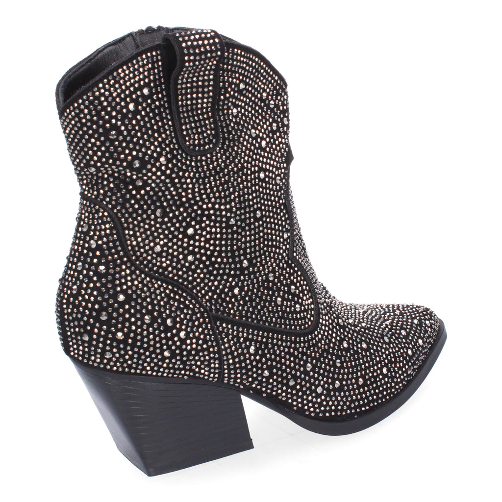 Botines de Tacón Cubano para Mujer Adornos Brillantes
