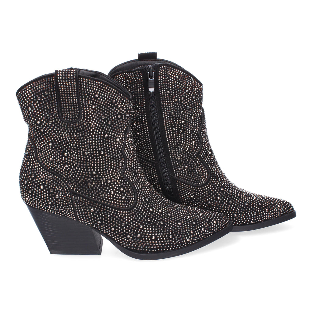 Botines de Tacón Cubano para Mujer Adornos Brillantes