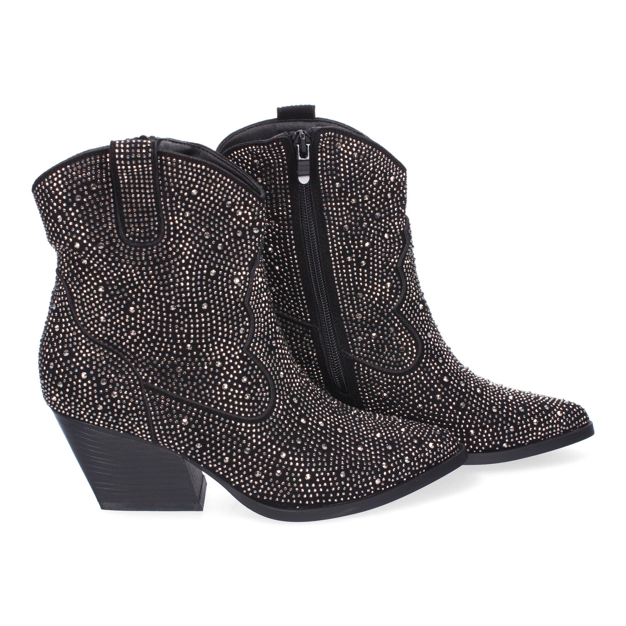 Botines de Tacón Cubano para Mujer Adornos Brillantes