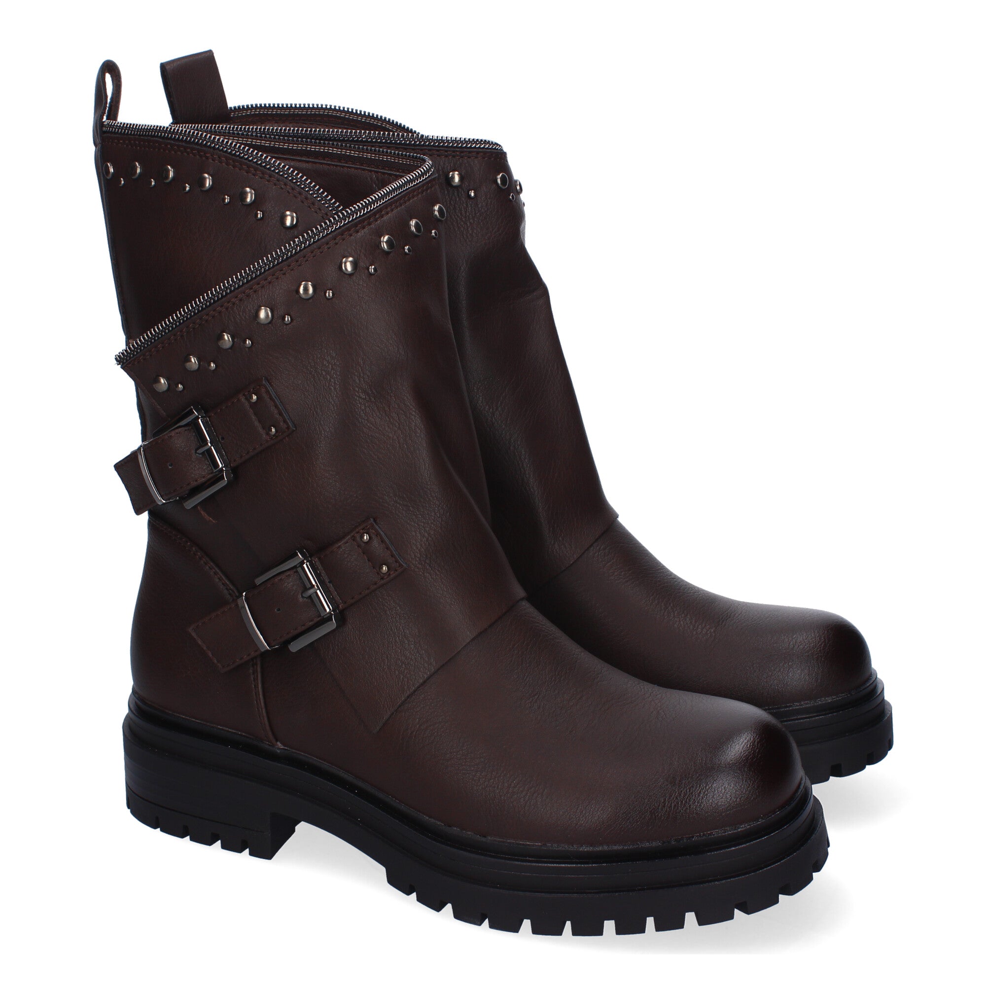 Botas de Mujer Estilo Motero con Tachuelas y Suela Dentada