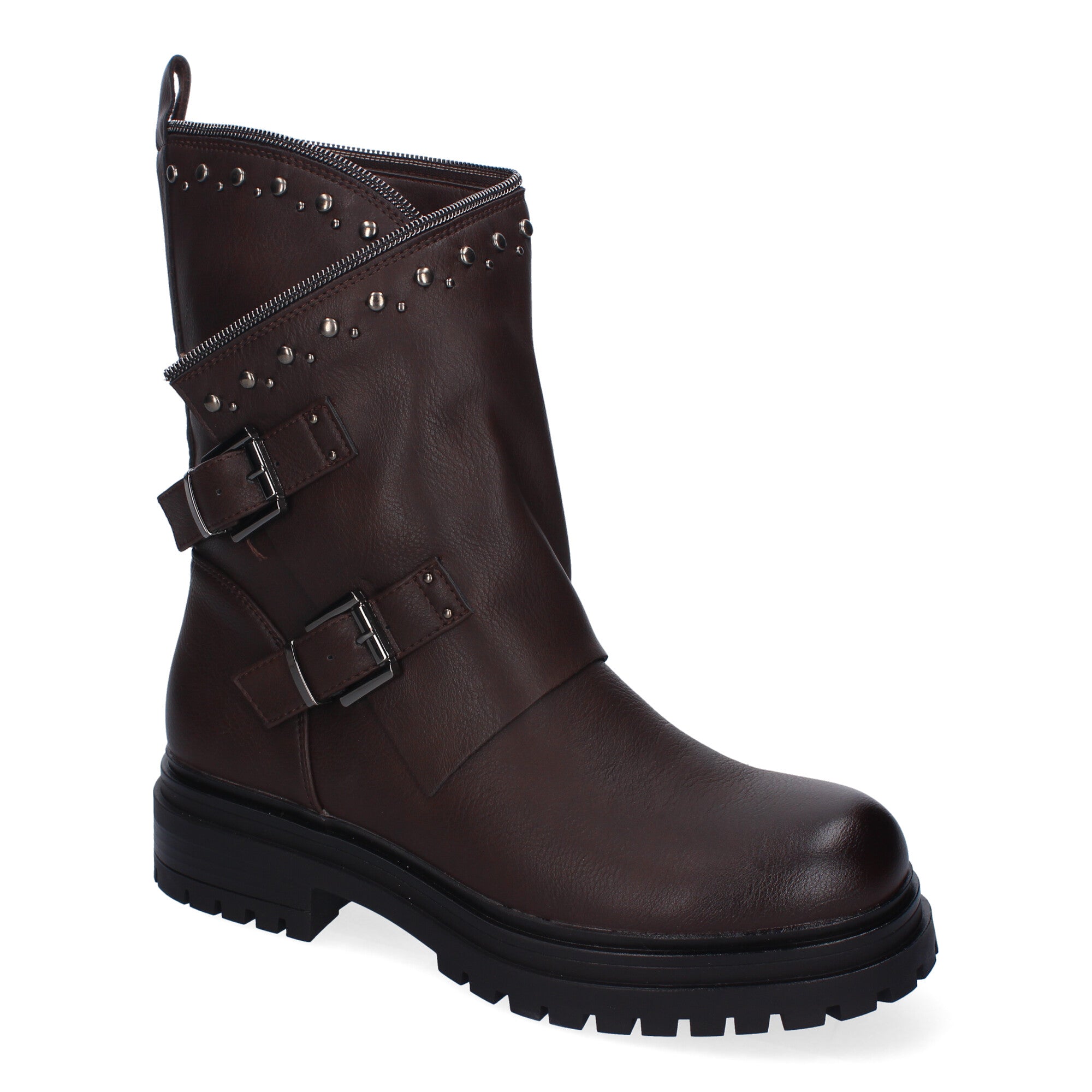Botas de Mujer Estilo Motero con Tachuelas y Suela Dentada