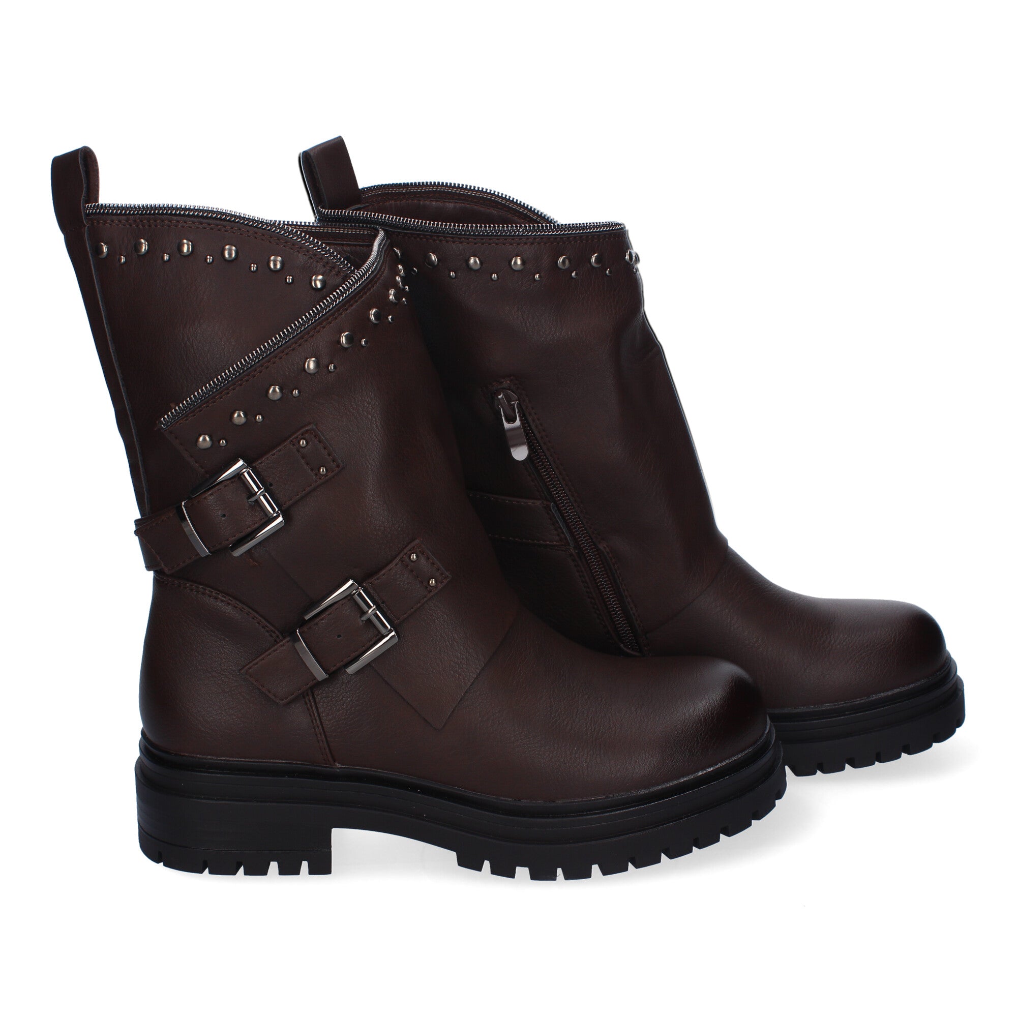 Botas de Mujer Estilo Motero con Tachuelas y Suela Dentada
