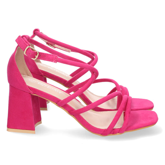 Cyrena Naiara Fuchsia – Sandalia de Tacón Fucsia con Diseño Estilizado y Cierre de Hebilla