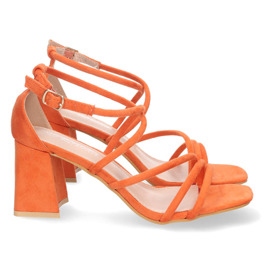 Cyrena Adriana Orange – Sandalia Naranja de Tacón con Palas Finas y Diseño Estilizado