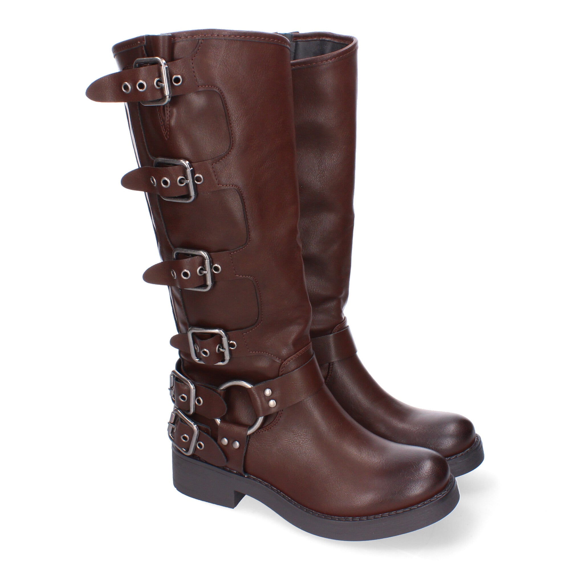 Botas de Mujer con Múltiples Hebillas y Punta Redonda