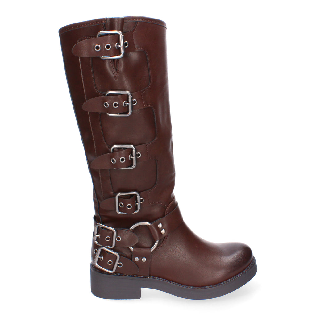 Botas de Mujer con Múltiples Hebillas y Punta Redonda