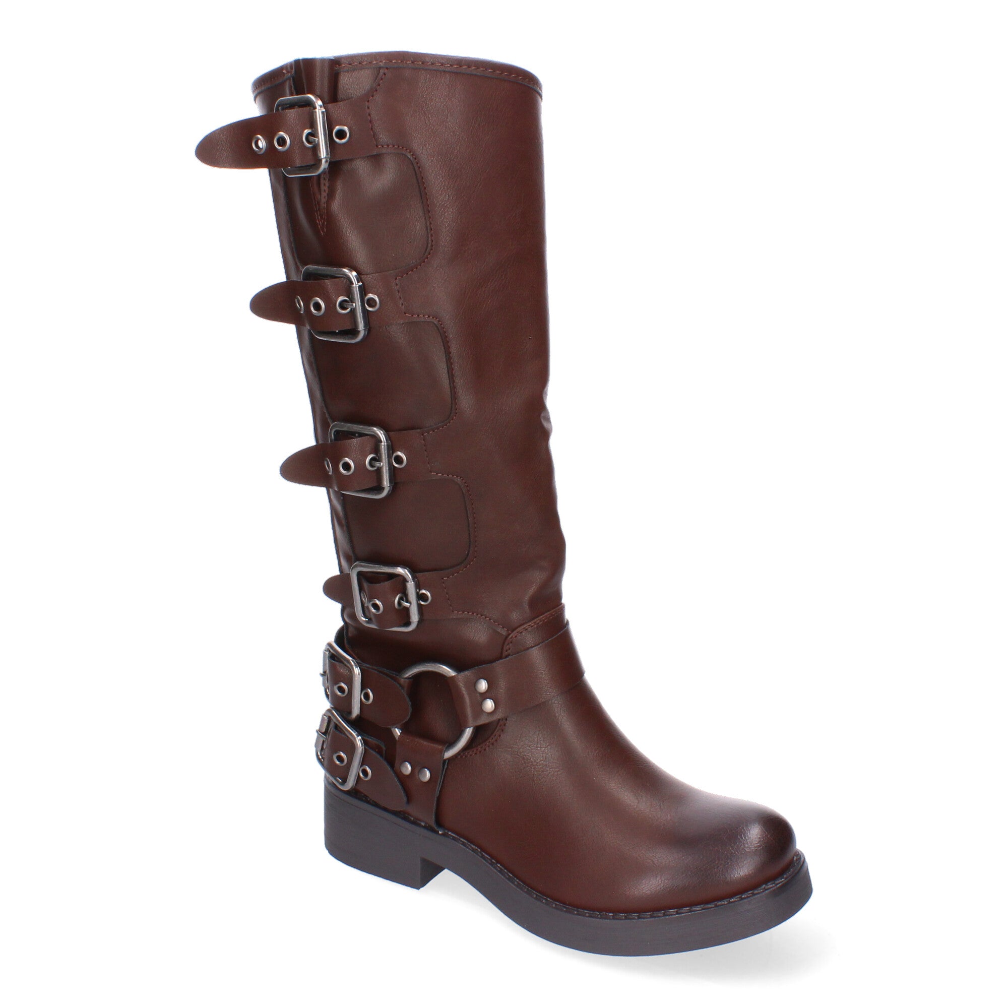 Botas de Mujer con Múltiples Hebillas y Punta Redonda