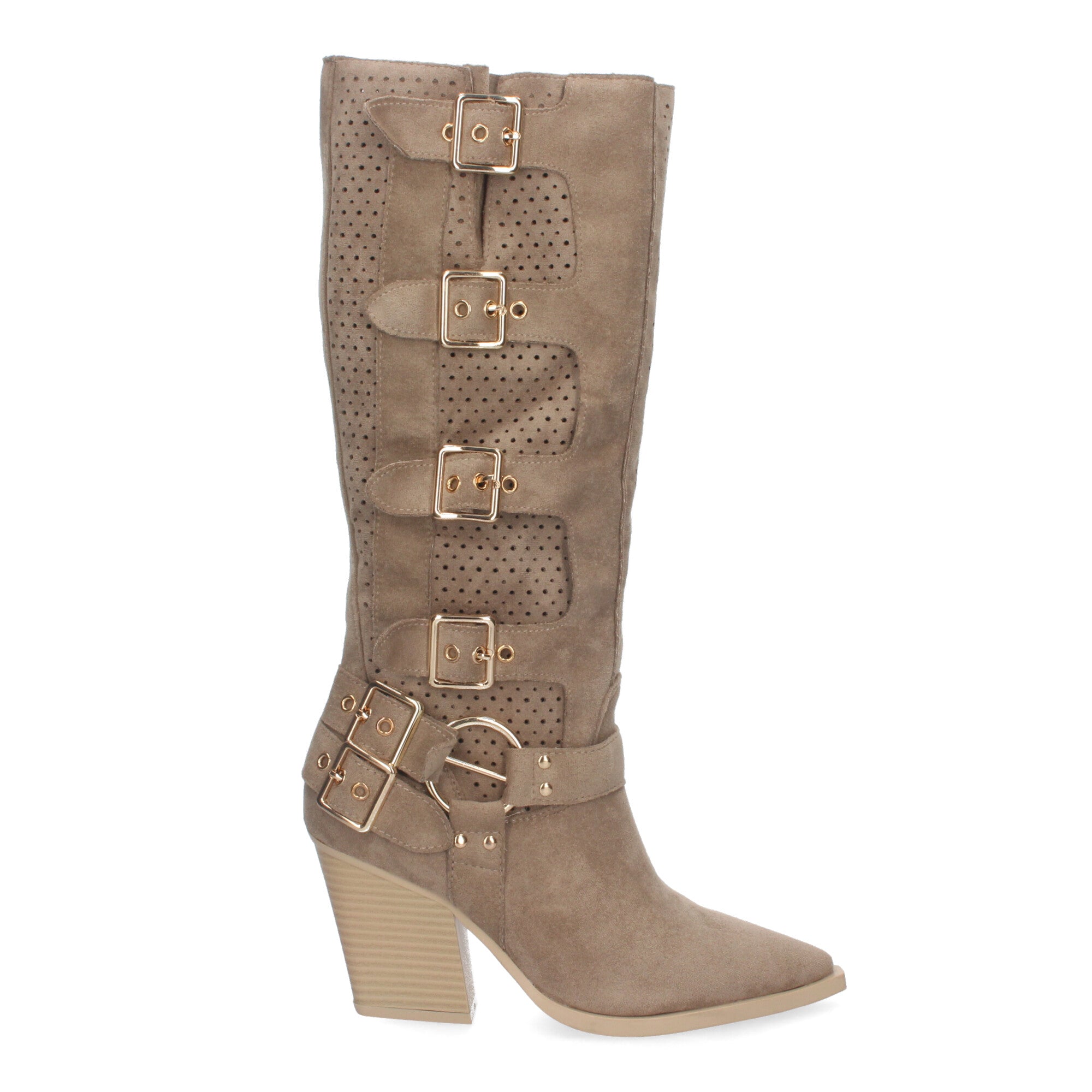 Botas Elegantes de Mujer con Tacón, Hebillas y Caña Calada