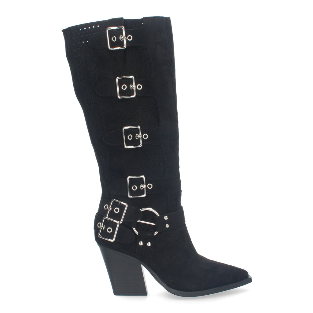 Botas Elegantes de Mujer con Tacón, Hebillas y Caña Calada