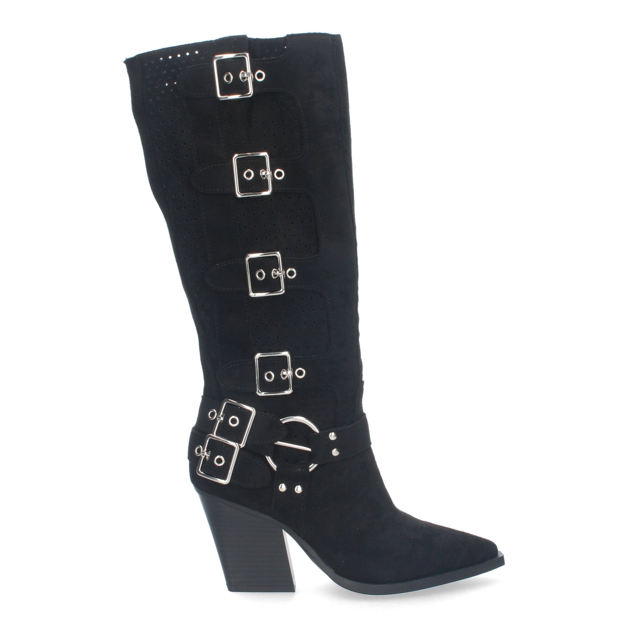 Botas Elegantes de Mujer con Tacón, Hebillas y Caña Calada