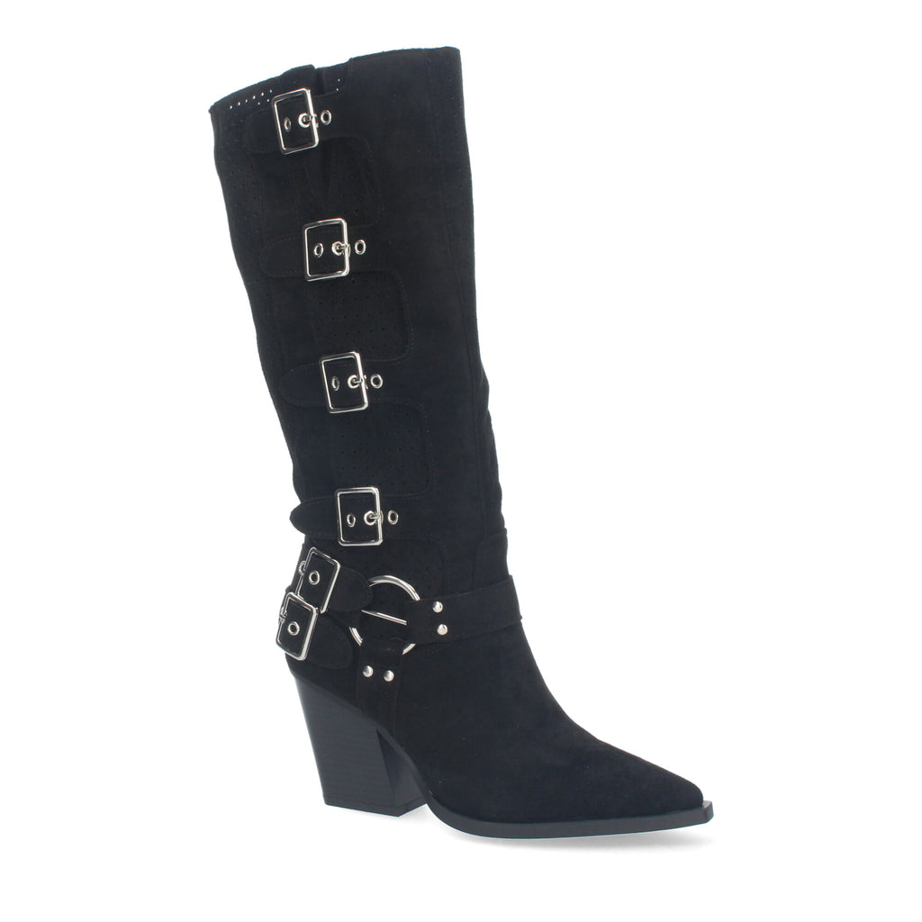 Botas Elegantes de Mujer con Tacón, Hebillas y Caña Calada