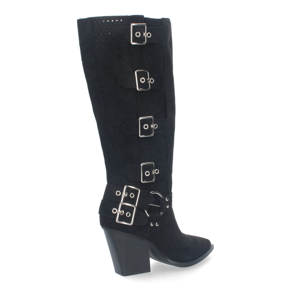 Botas Elegantes de Mujer con Tacón, Hebillas y Caña Calada