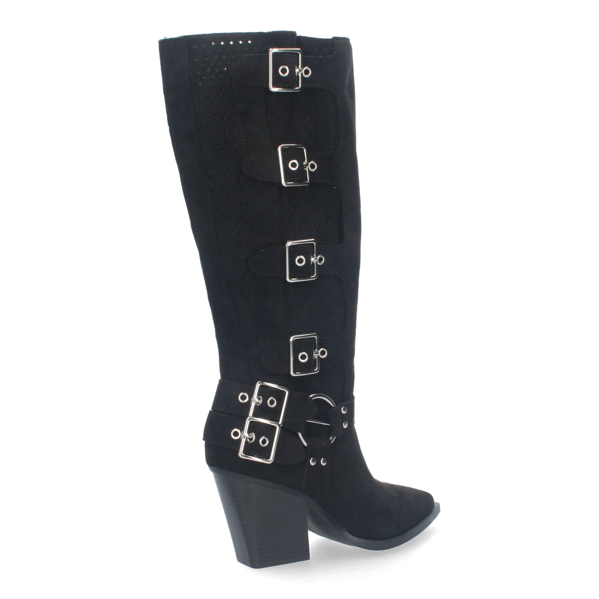 Botas Elegantes de Mujer con Tacón, Hebillas y Caña Calada