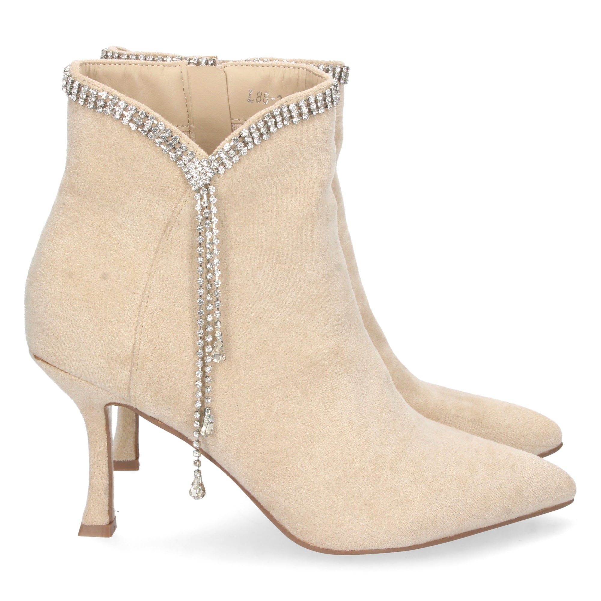 Botin De Tacon Fino y Flecos Brillantes  Para Mujer