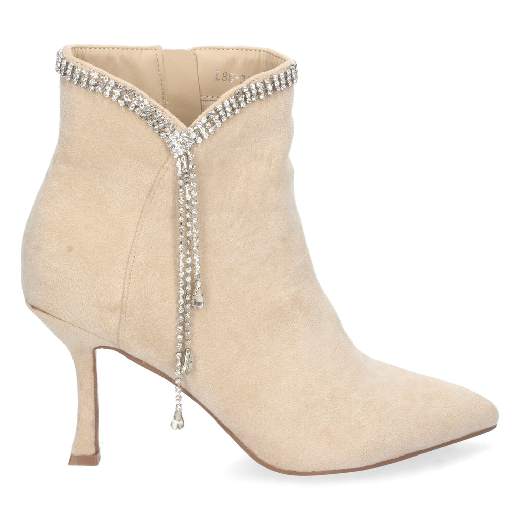 Botin De Tacon Fino y Flecos Brillantes  Para Mujer