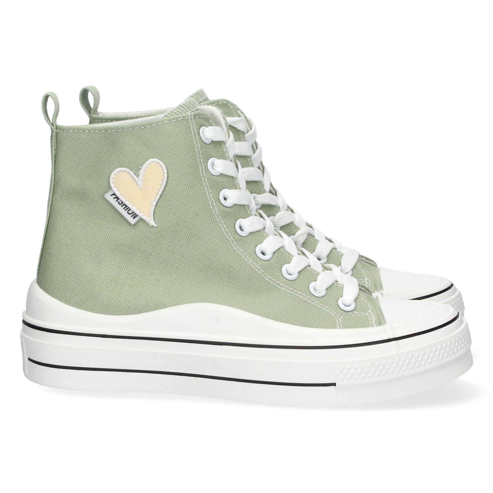 Zapatilla Abotinada  Verde Comoda Con Corazon Para Mujer