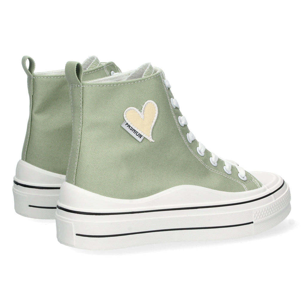 Zapatilla Abotinada  Verde Comoda Con Corazon Para Mujer