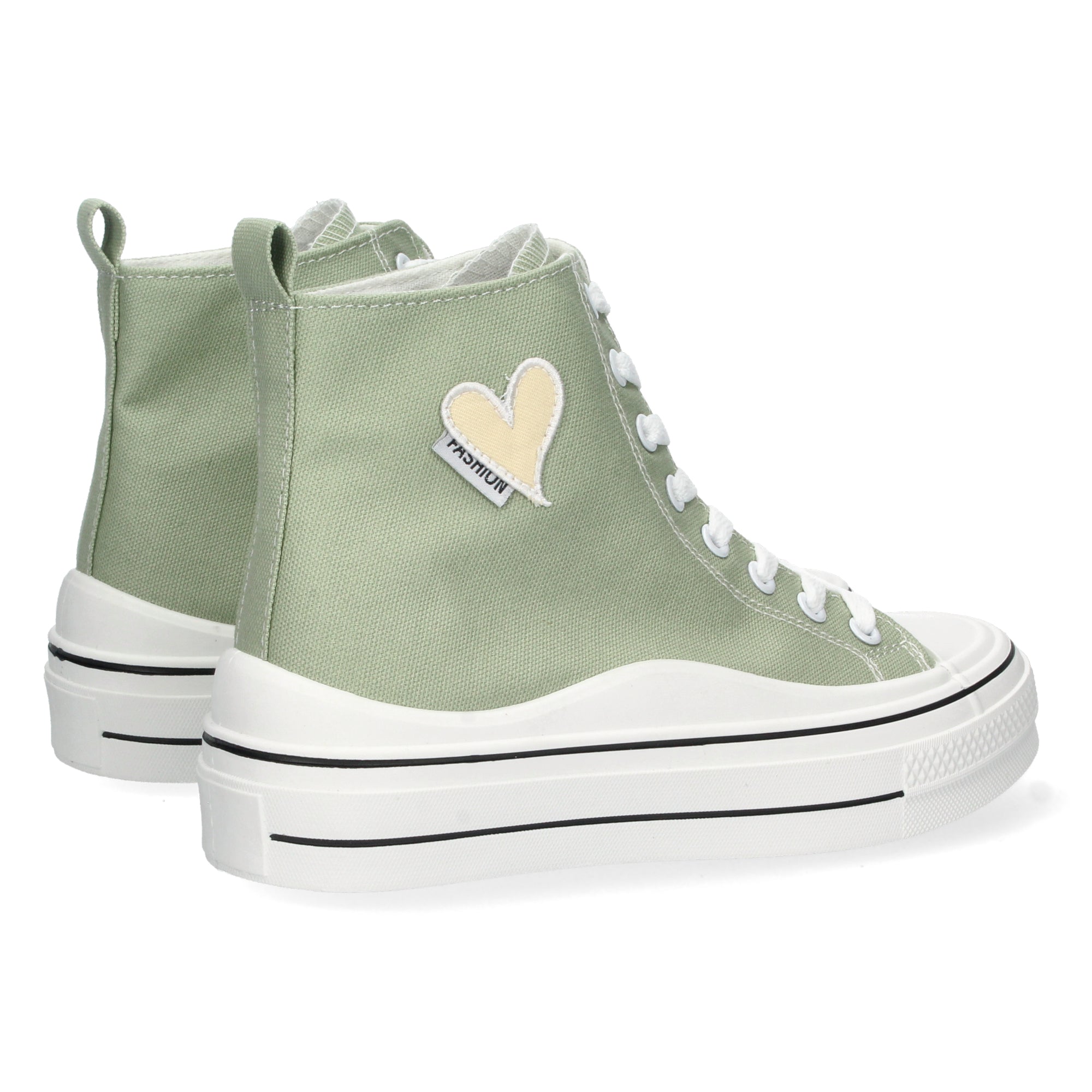 Zapatilla Abotinada  Verde Comoda Con Corazon Para Mujer