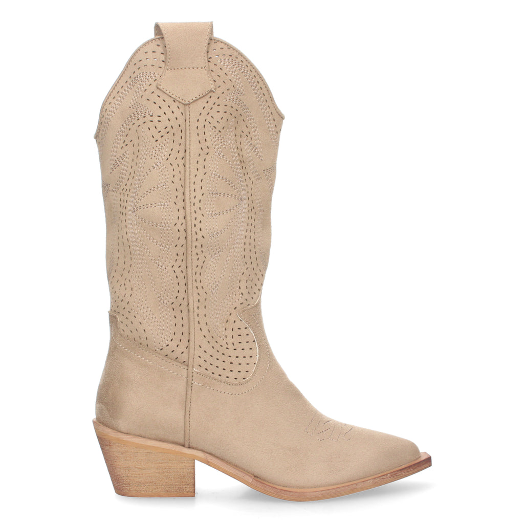 Botas de Tacón Campero para Mujer Perforadas con Punta Fina y Cierre Lateral