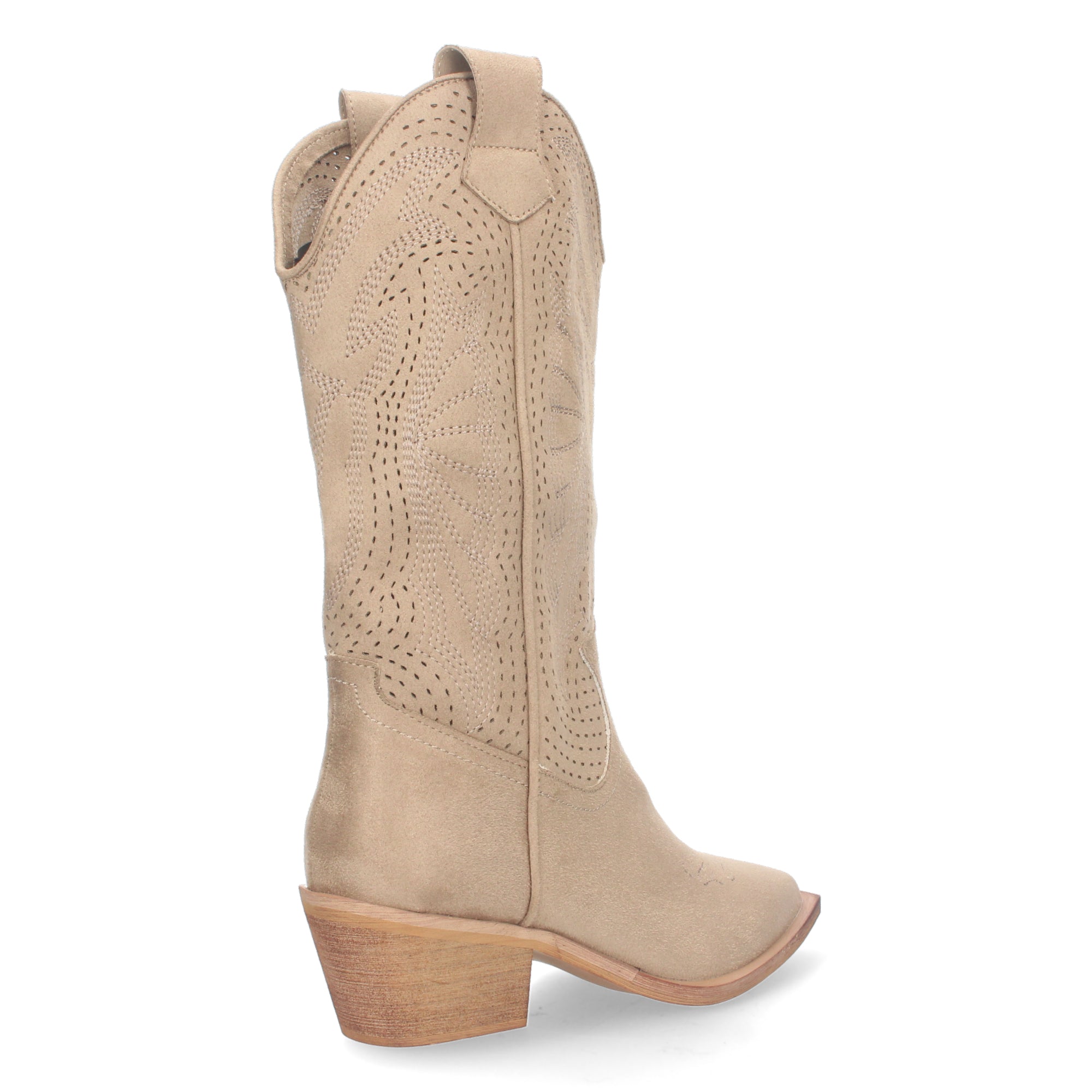 Botas de Tacón Campero para Mujer Perforadas con Punta Fina y Cierre Lateral