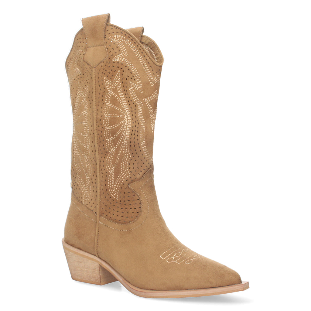 Botas de Tacón Campero para Mujer Perforadas con Punta Fina y Cierre Lateral