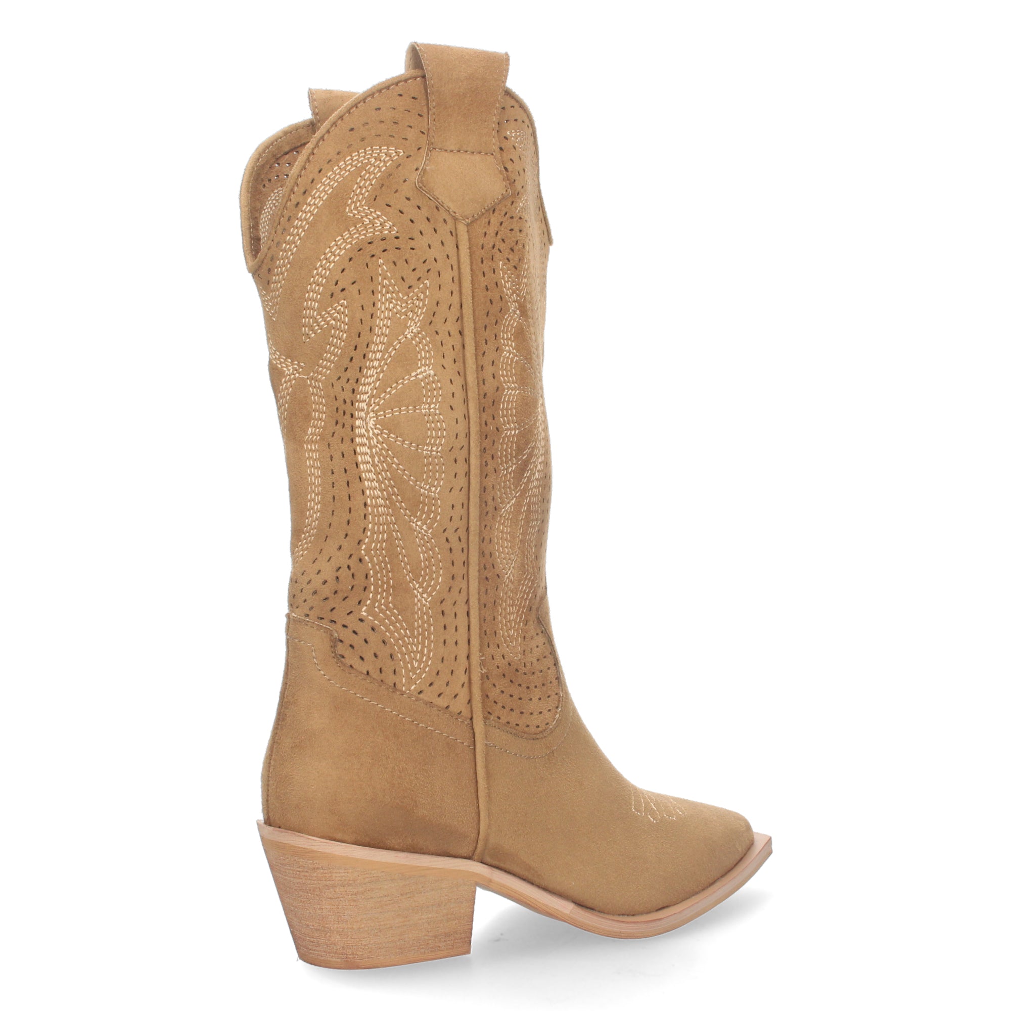 Botas de Tacón Campero para Mujer Perforadas con Punta Fina y Cierre Lateral