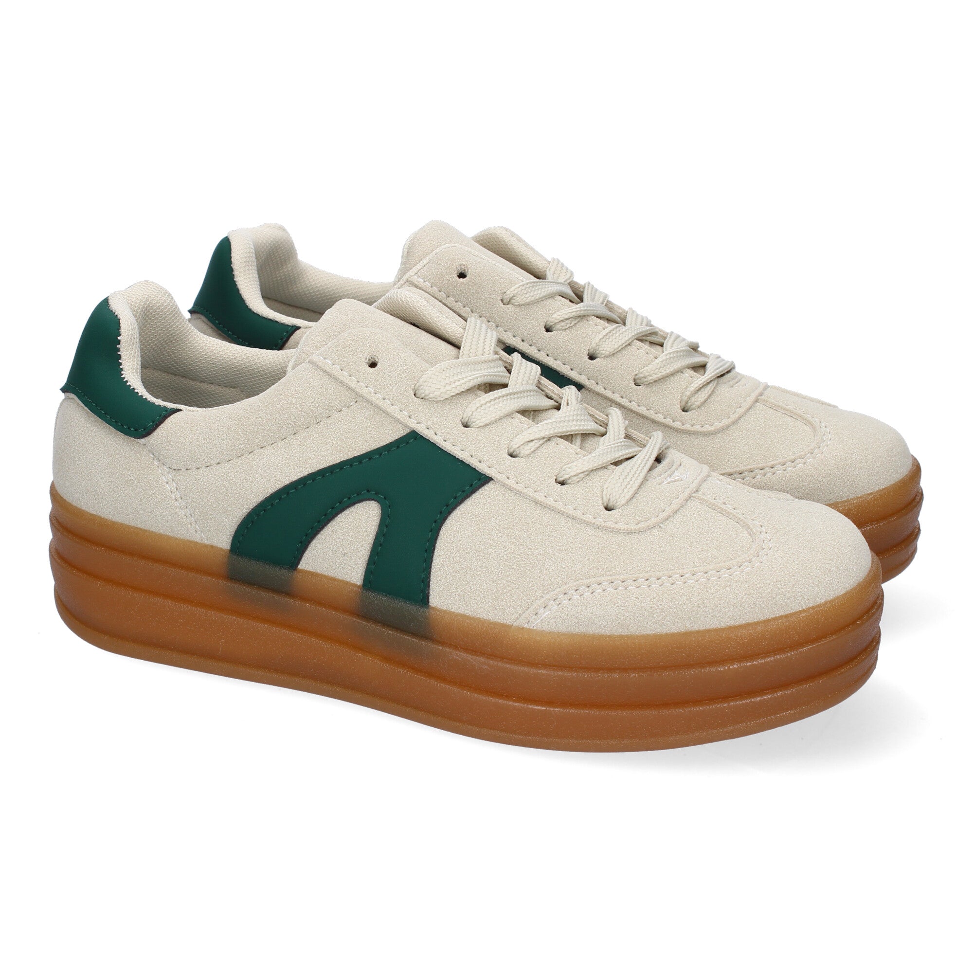 Zapatillas Deportivas Planas Blancas y Verdes de Mujer