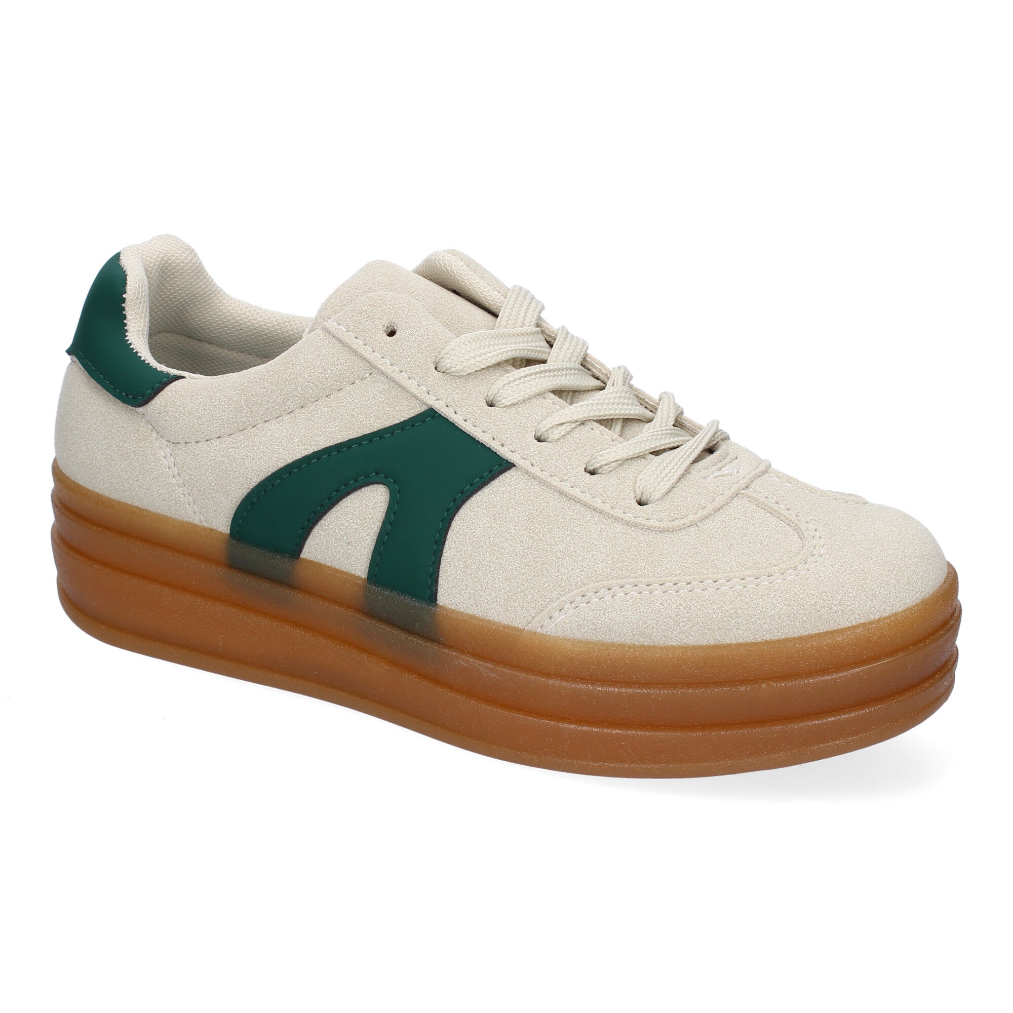 Zapatillas Deportivas Planas Blancas y Verdes de Mujer