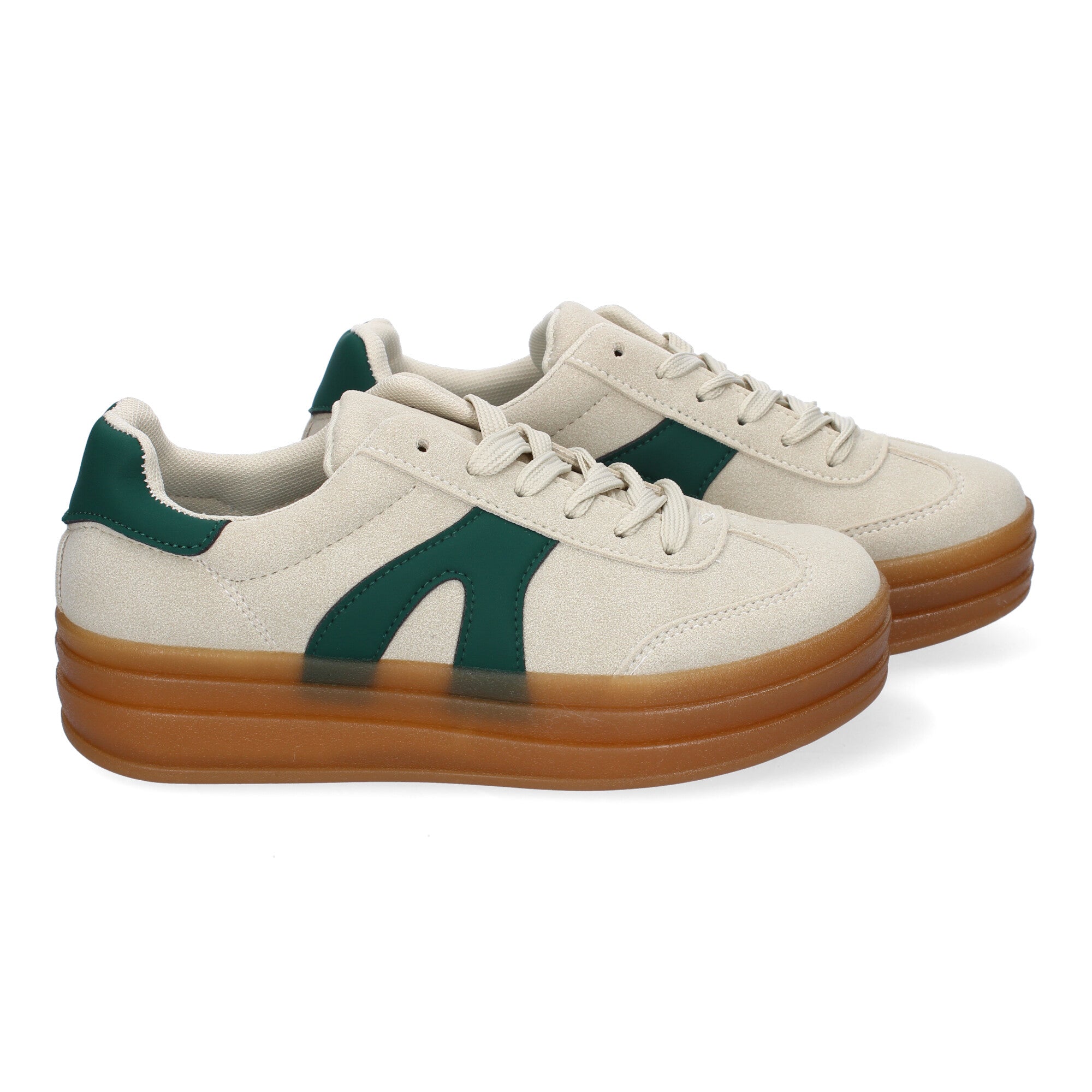 Zapatillas Deportivas Planas Blancas y Verdes de Mujer