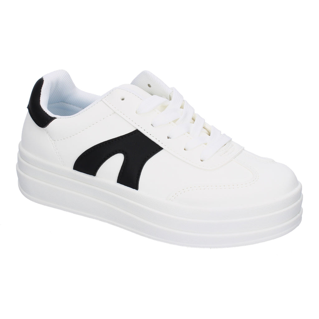 Zapatillas Deportivas Planas Blancas y Negras de Mujer