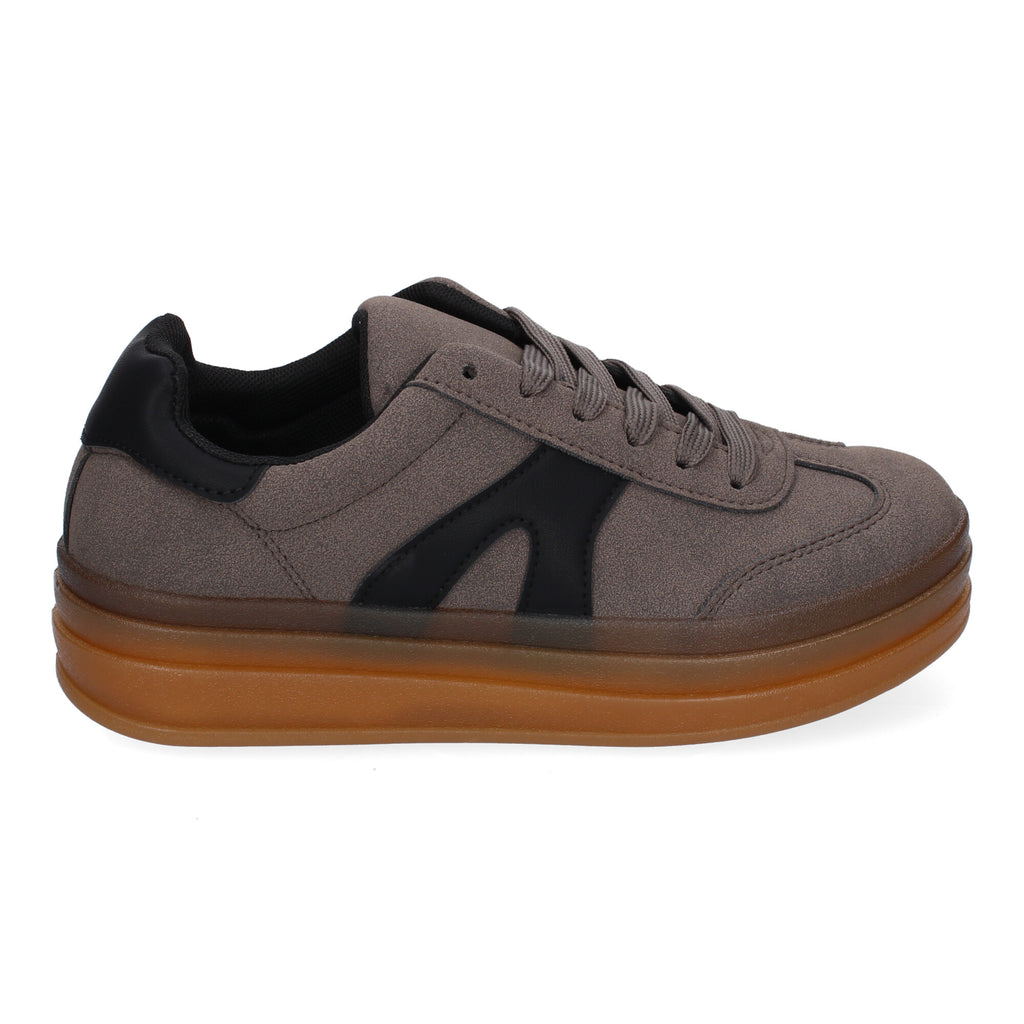 Zapatillas Deportivas Planas Grises y Negras de Mujer
