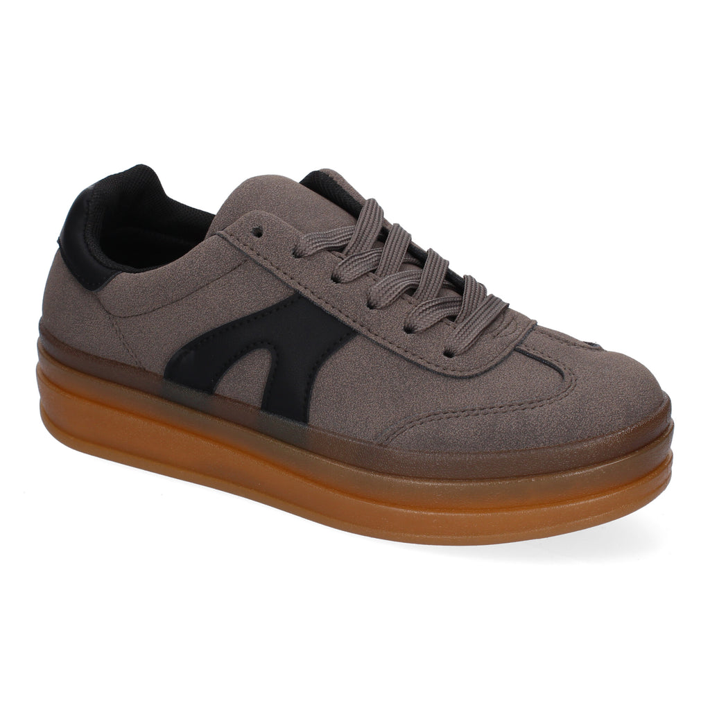 Zapatillas Deportivas Planas Grises y Negras de Mujer