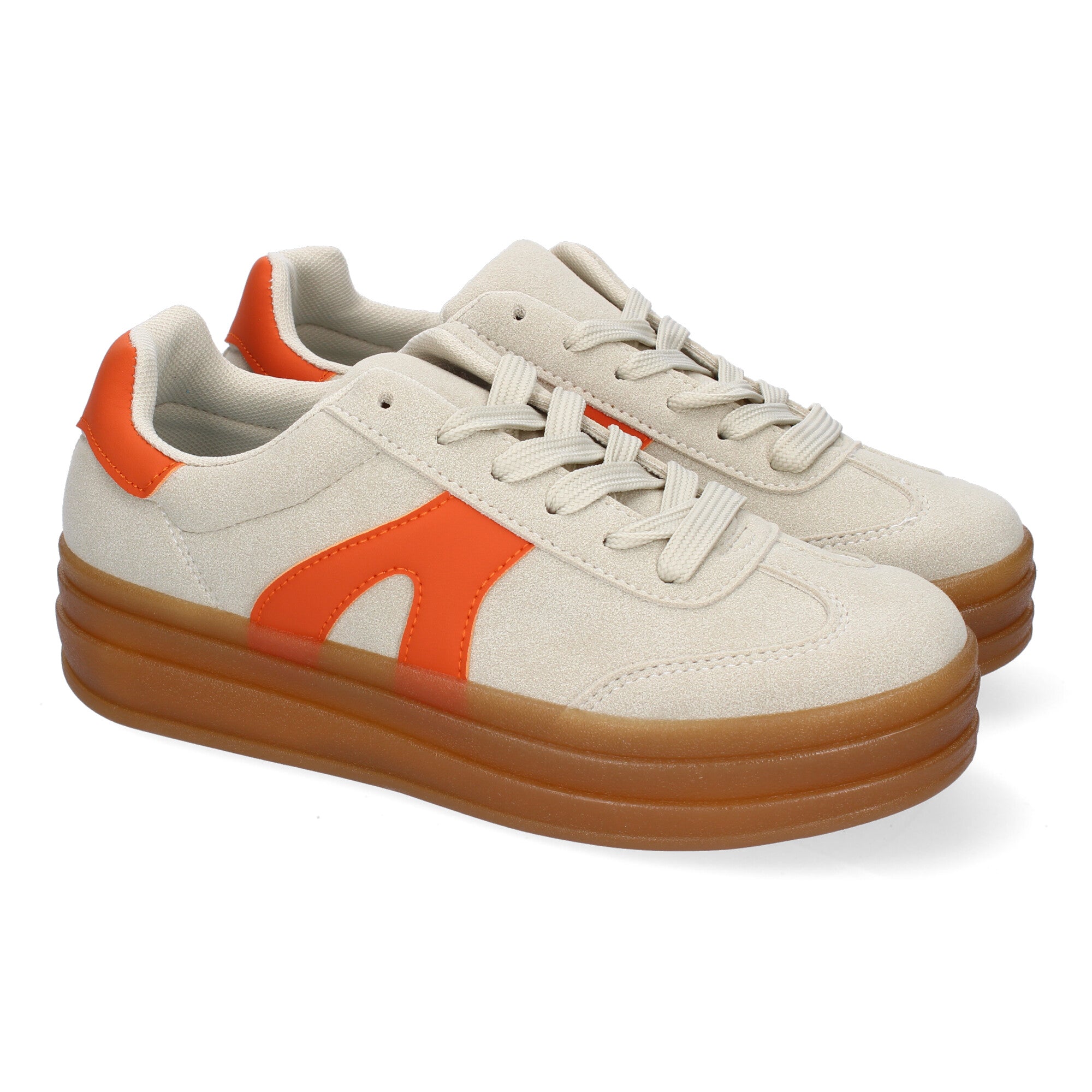 Zapatillas Deportivas Planas Blancas y Naranjas de Mujer
