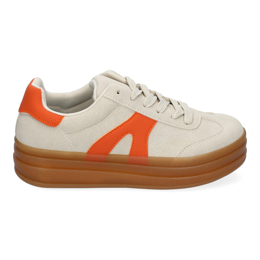 Zapatillas Deportivas Planas Blancas y Naranjas de Mujer