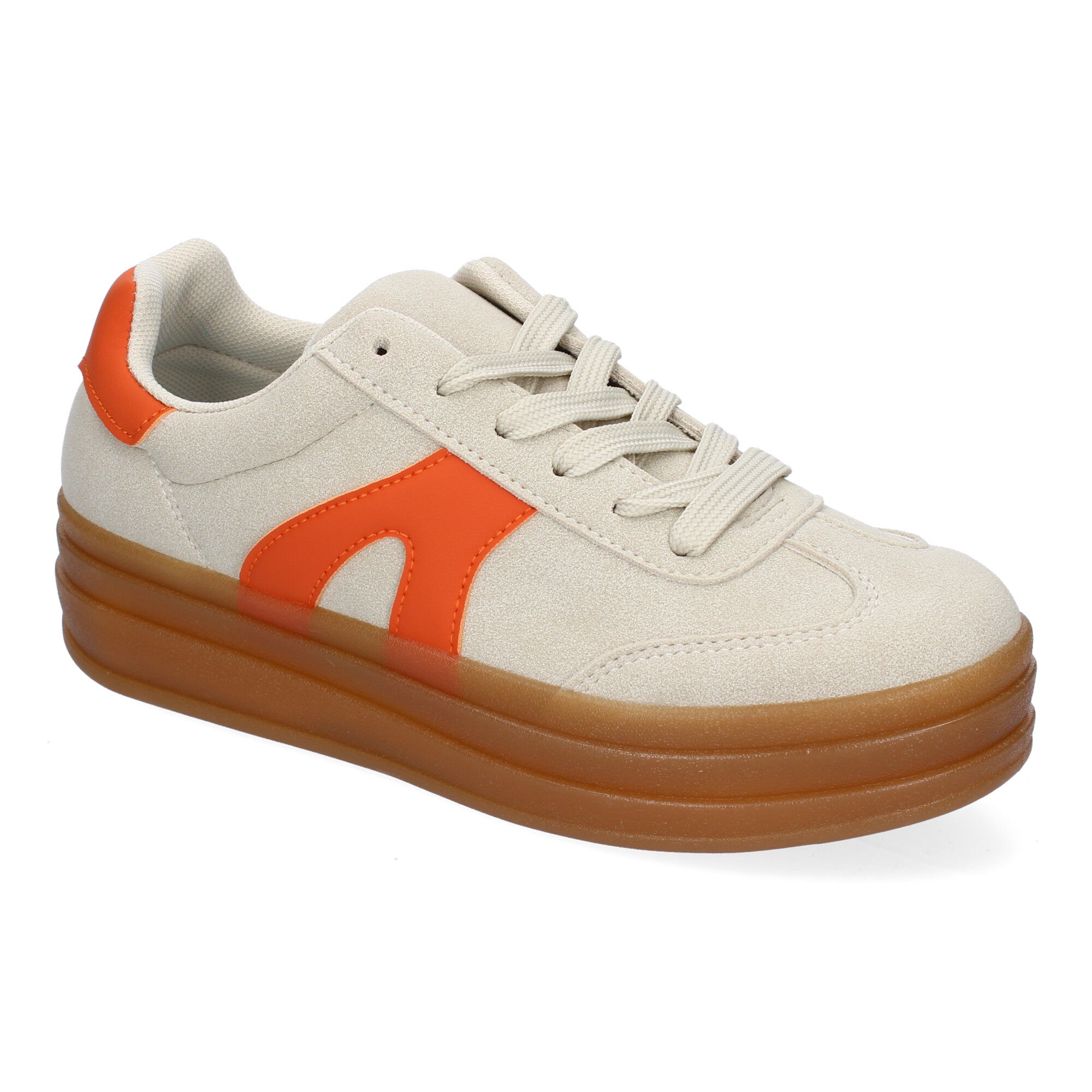 Zapatillas Deportivas Planas Blancas y Naranjas de Mujer
