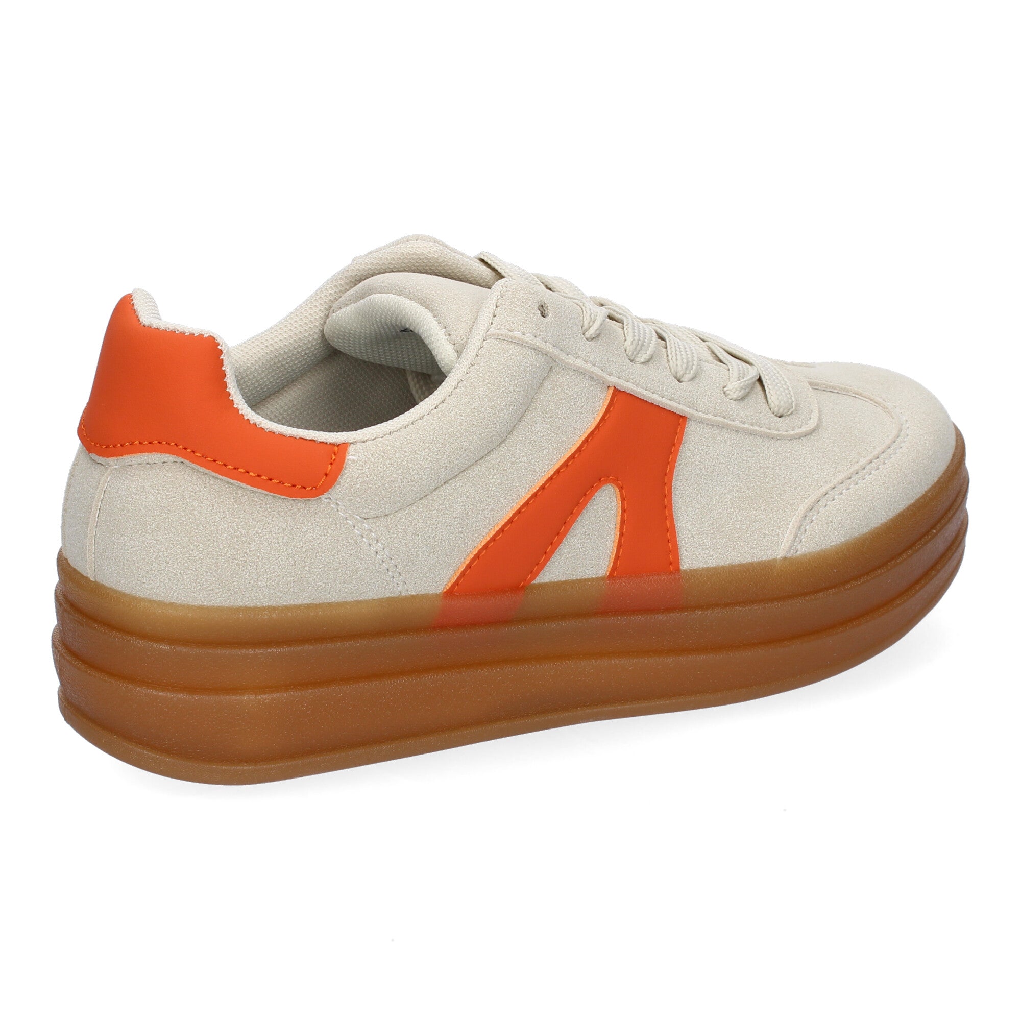 Zapatillas Deportivas Planas Blancas y Naranjas de Mujer