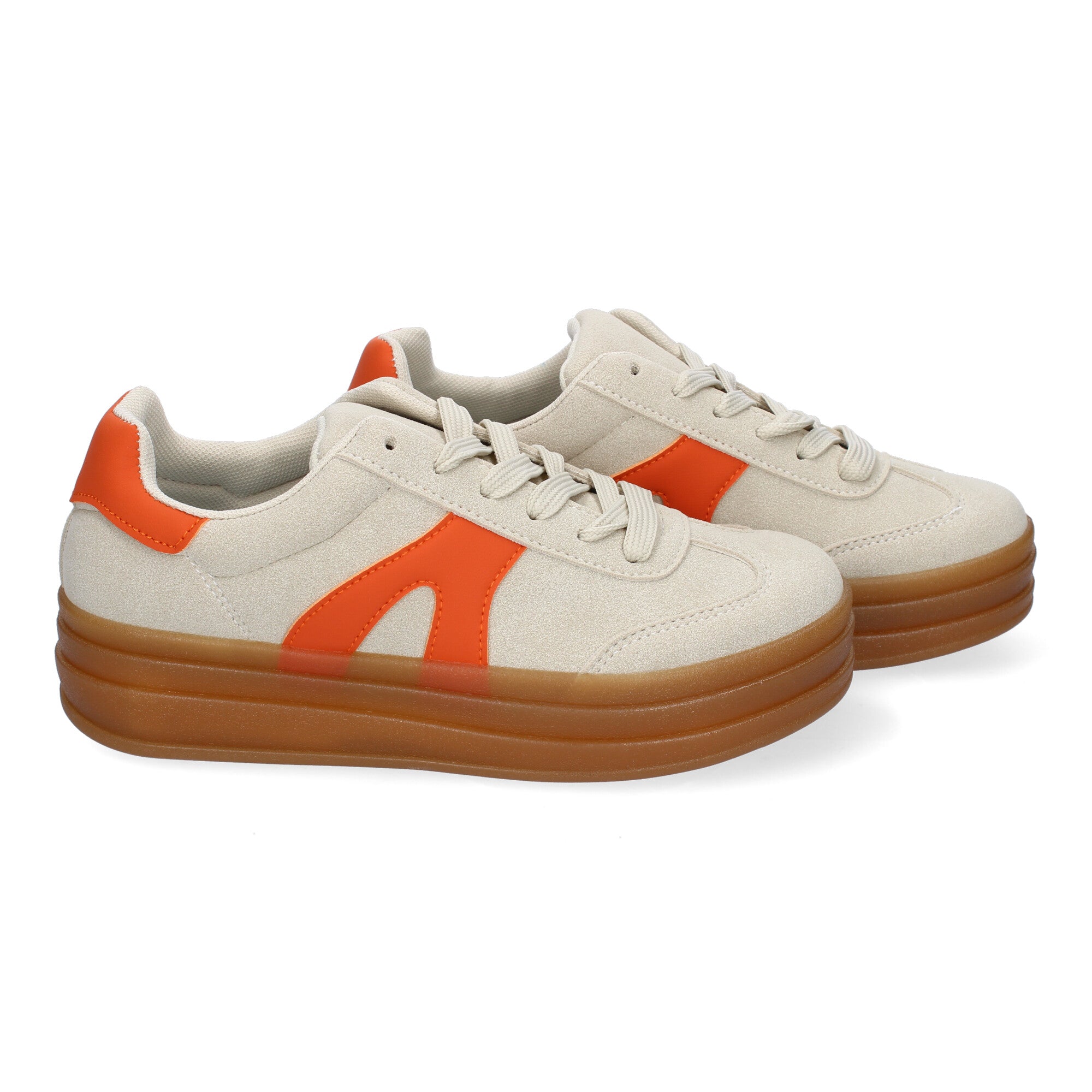 Zapatillas Deportivas Planas Blancas y Naranjas de Mujer