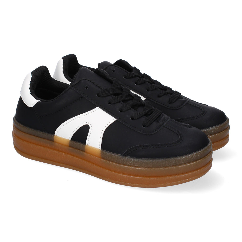 Zapatillas Deportivas Planas Negras y Blancas de Mujer