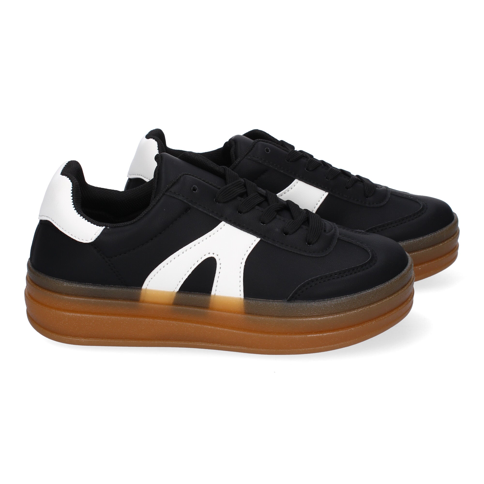 Zapatillas Deportivas Planas Negras y Blancas de Mujer