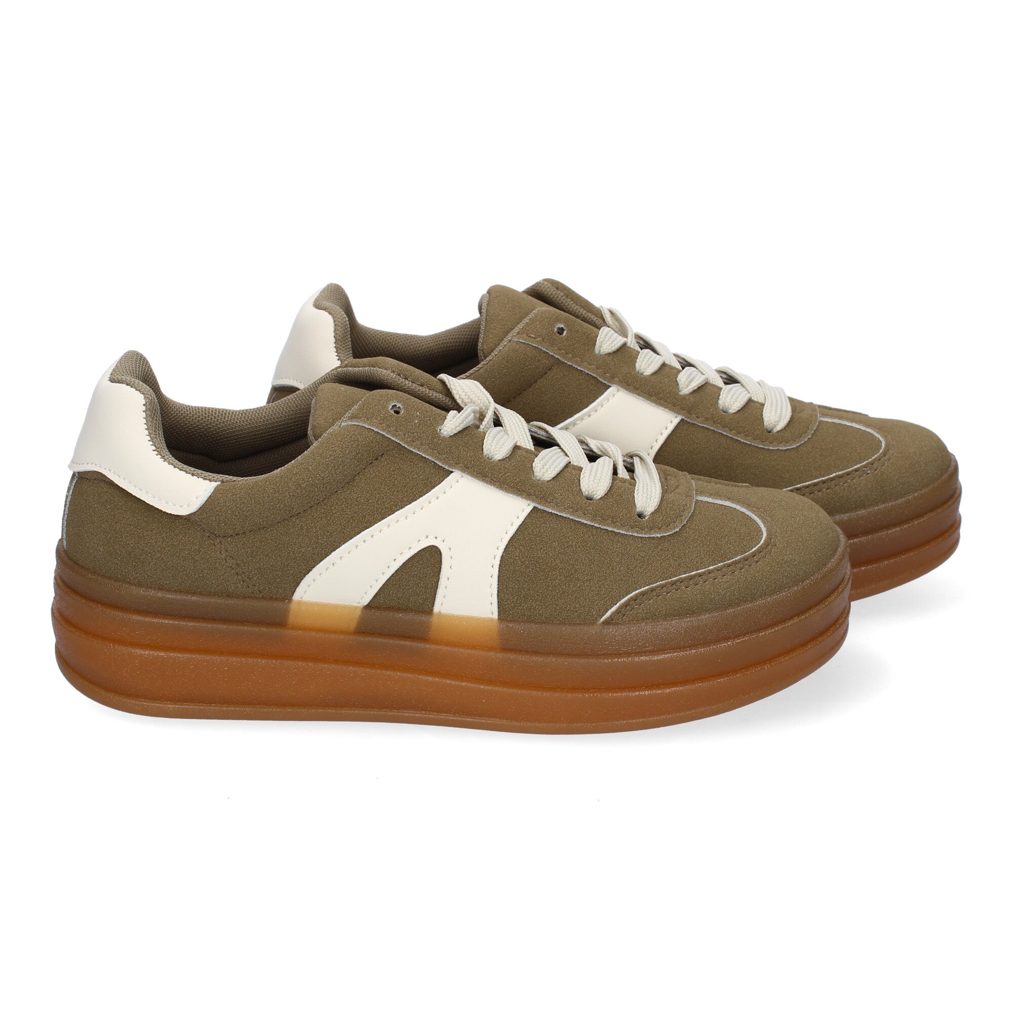 Zapatillas Deportivas Planas Verdes y Blancas  de Mujer