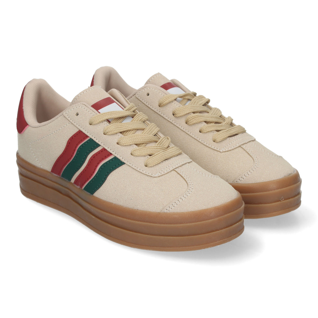 Zapatillas Casual Elegante Beige con Rayas Para Mujer