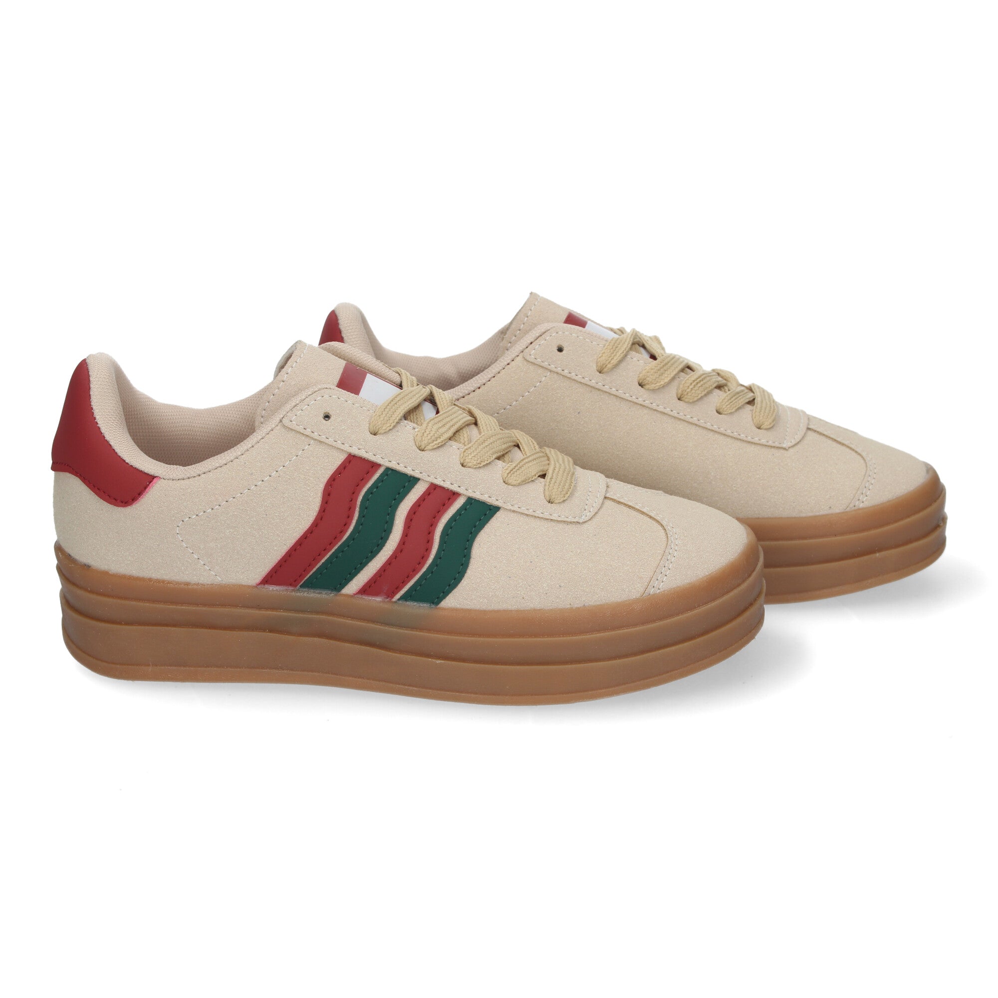 Zapatillas Casual Elegante Beige con Rayas Para Mujer